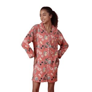 Mahogany Beach Day Cotton Nightshirt Pink Tropical Print Sleep Shirt Small NWT